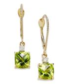 14k Gold Earrings, Peridot (2-1/5 Ct. T.w.) And Diamond Accent Long Drop Square Earrings