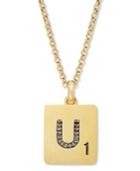"scrabble 14k Gold Over Sterling Silver Black Diamond Accent ""u"" Initial Pendant Necklace"