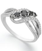 Victoria Townsend Sterling Silver Ring, Black Diamond Crisscross Ring (1/2 Ct. T.w.)