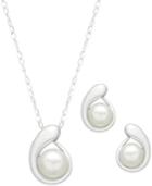 Cultured Freshwater Pearl Pendant Necklace (7mm) And Earrings (6mm) Set In Sterling Silver
