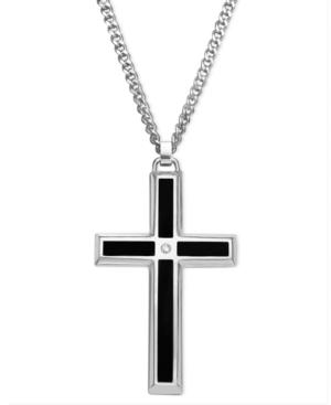 Men's Stainless Steel Pendant, Black Enamel And Diamond Accent Cross
