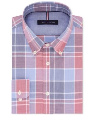 Tommy Hilfiger Men's Slim-fit Soft Touch Non-iron Performance Red And Blue Plaid Dress Shirt