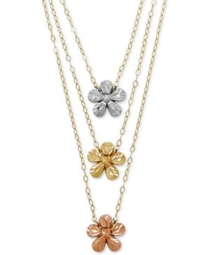 Tri-color Flower Necklace In 14k Gold