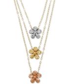 Tri-color Flower Necklace In 14k Gold