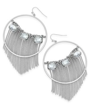 Thalia Sodi Silver-tone Stone And Fringe Gypsy Hoop Earrings, Only At Macy's