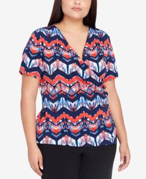 Tahari Asl Plus Size Printed Surplice Top