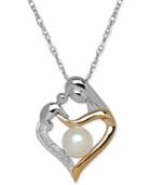 Cultured Freshwater Pearl (6-1/2mm) And Diamond Accent Mother And Child Pendant Necklace In Sterling Silver And 14k Gold