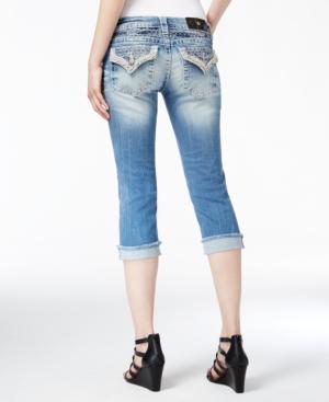 Miss Me Embroidered Medium Blue Wash Cropped Jeans