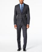 Dkny Men's Charcoal And Blue Plaid Slim Fit Suit
