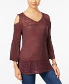 Style & Co. Cold-shoulder Lace-trim Top, Only At Macy's