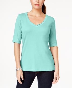 Karen Scott Elbow-sleeve Button-detail Top, Only At Macy's