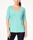 Karen Scott Elbow-sleeve Button-detail Top, Only At Macy's