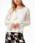Kensie Ruffled Lace-sleeve Sweater