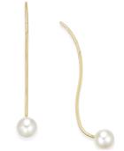 Freshwater Pearl (6mm) Threader Earrings In 14k Vermeil