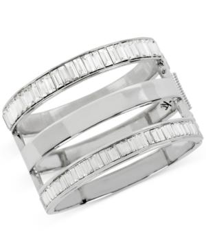 Kenneth Cole Silver-tone Crystal Baguette Cutout Hinge Bangle
