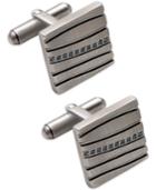 Cubic Zirconia Accent Striped Cufflinks In Stainless Steel