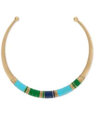 Rachel Rachel Roy Gold-tone Multicolor Wrapped Faux Leather Collar Necklace