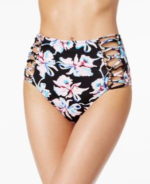Bar Iii Vintage Printed Lace-up High-waist Bikini Bottoms, Only At Macy's Women's Swimsuit
