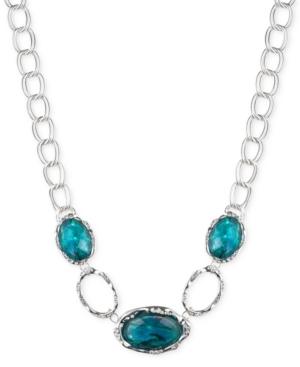 Jones New York Silver-tone Oval Stone Collar Necklace