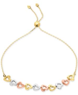Tri-color Heart Slider Bracelet In 10k Gold, White Gold & Rose Gold