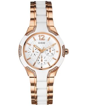 Guess Women's White Silicone And Rose Gold-tone Steel Bracelet Watch 36mm U0556l3