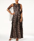 Alex Evenings Sequined Lace Ruffle Gown And Shawl