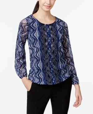 Alfani Petite Embellished Mesh Top, Only At Macy's