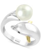 Effy Cultured Freshwater Pearl (8mm) & Diamond Accent Dolphin Ring In Sterling Silver & 14k Gold