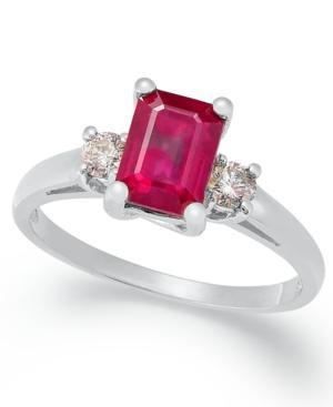 14k White Gold Ring, Ruby (1-1/5 Ct. T.w.) And Diamond (1/5 Ct. T.w.) Emerald-cut 3-stone Ring