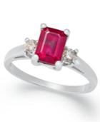 14k White Gold Ring, Ruby (1-1/5 Ct. T.w.) And Diamond (1/5 Ct. T.w.) Emerald-cut 3-stone Ring