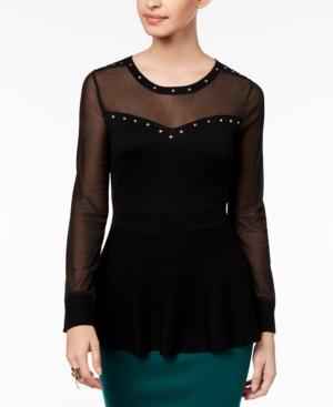 Thalia Sodi Illusion-sleeve Peplum Sweater, Created For Macy's