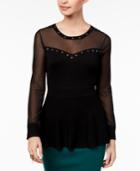 Thalia Sodi Illusion-sleeve Peplum Sweater, Created For Macy's