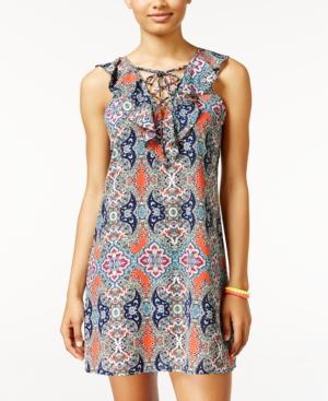 City Studios Juniors' Printed Ruffled Shift Dress