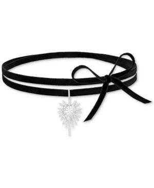 Swarovski Silver-tone Crystal Black Velvet Choker Necklace