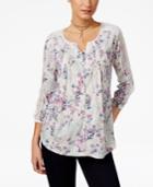 Style & Co Petite Floral-print Lace Top, Only At Macy's