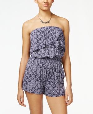 Jessica Simpson Nalan Strapless Flounced Printed Romper