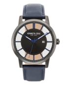 Kenneth Cole New York Men's Transparent Blue Leather Strap Watch 44mm