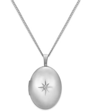 Diamond Accent Starburst Oval Locket Necklace In Sterling Silver