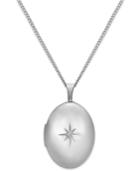 Diamond Accent Starburst Oval Locket Necklace In Sterling Silver