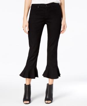 Black Dasiy Juniors' Cha Cha Cropped Ruffled Jeans