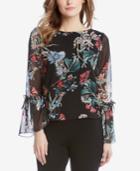 Karen Kane Floral-print Illusion-sleeve Top