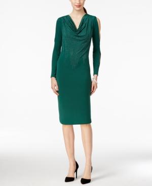 Spense Petite Draped Cold-shoulder Embellished Dress
