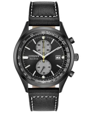 Citizen Eco-drive Men's Chandler Black Leather Strap Watch 43mm