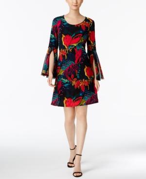 Msk Printed Bell-sleeve Dress