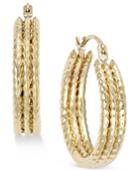 Textured Triple Hoop Earrings In 10k Gold