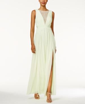 Adrianna Papell Illusion-lace Open-back Gown