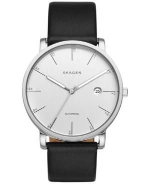 Skagen Men's Automatic Hagen Black Leather Strap Watch 40mm Skw6302
