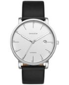 Skagen Men's Automatic Hagen Black Leather Strap Watch 40mm Skw6302