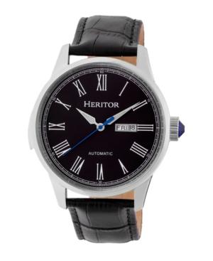Heritor Automatic Prescott Silver & Black Leather Watches 43mm