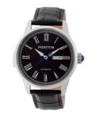 Heritor Automatic Prescott Silver & Black Leather Watches 43mm